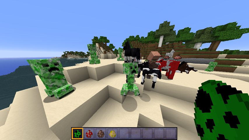 Various Mobs such as the creeper, villager, horse and mooshroom